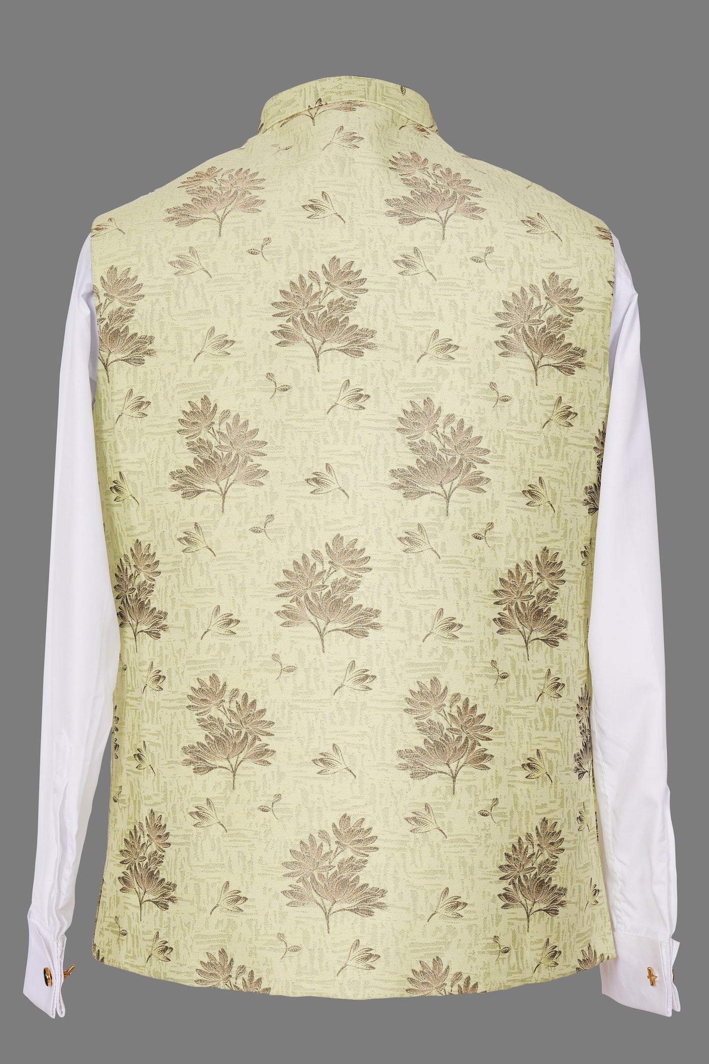 Pistachio Green Floral Brocade Nehru Jacket for Men | Premium Indian Ethnic Waistcoat