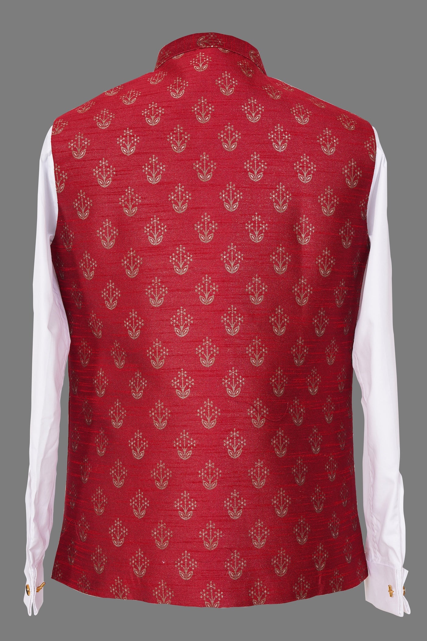 Maroon Red Floral Brocade Nehru Jacket for Men | Premium Indian Ethnic Waistcoat