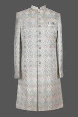Silver Blue Paisley Brocade Sherwani for Men | Premium Asian Wedding Groom Sherwani