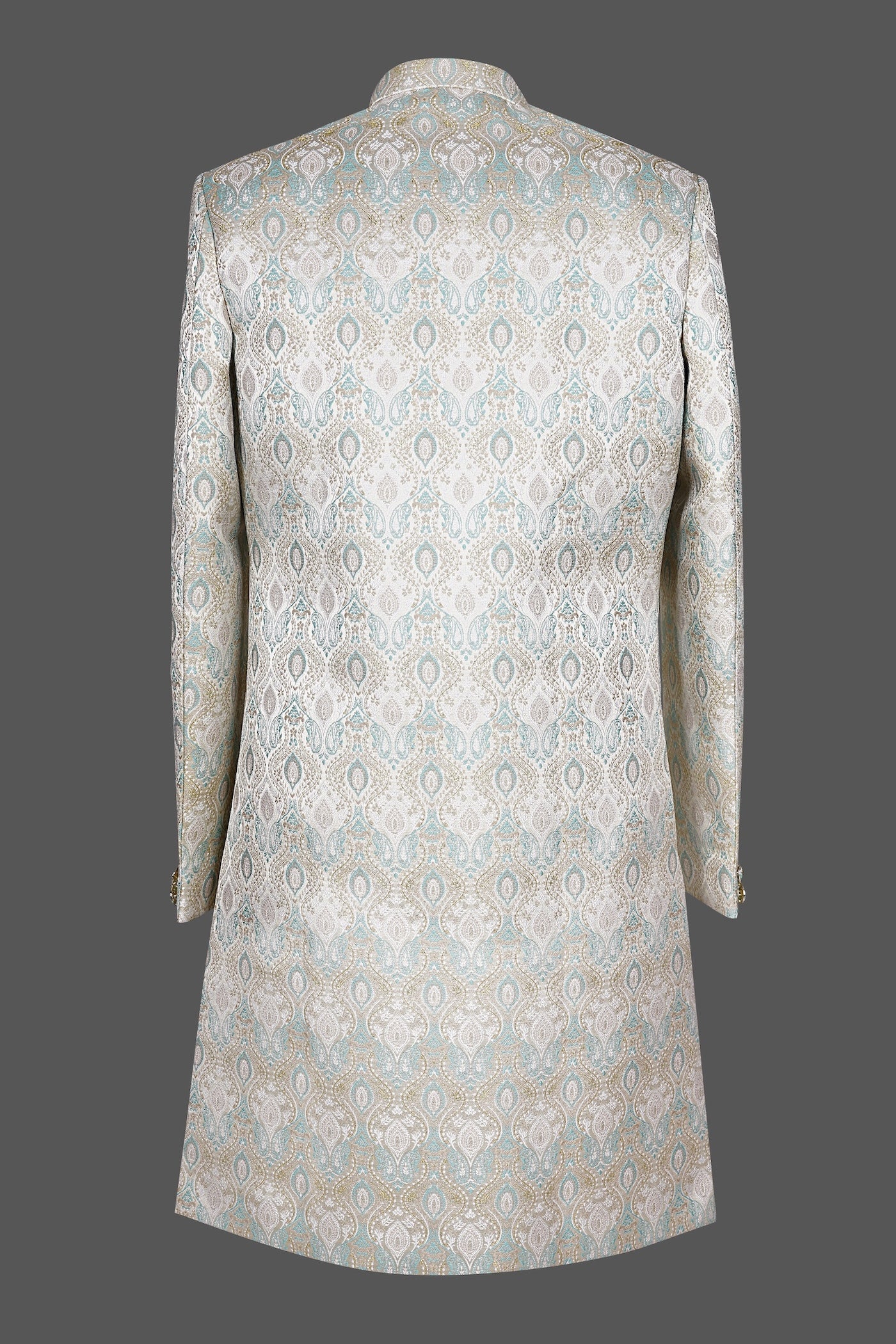 Silver Blue Paisley Brocade Sherwani for Men | Premium Indian Wedding Groom Sherwani