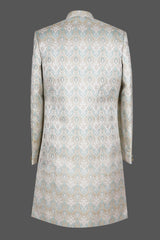 Silver Blue Paisley Brocade Sherwani for Men | Premium Asian Wedding Groom Sherwani