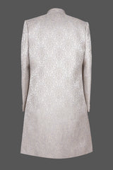 Silver White Brocade Sherwani for Men | Premium Asian Wedding Groom Sherwani