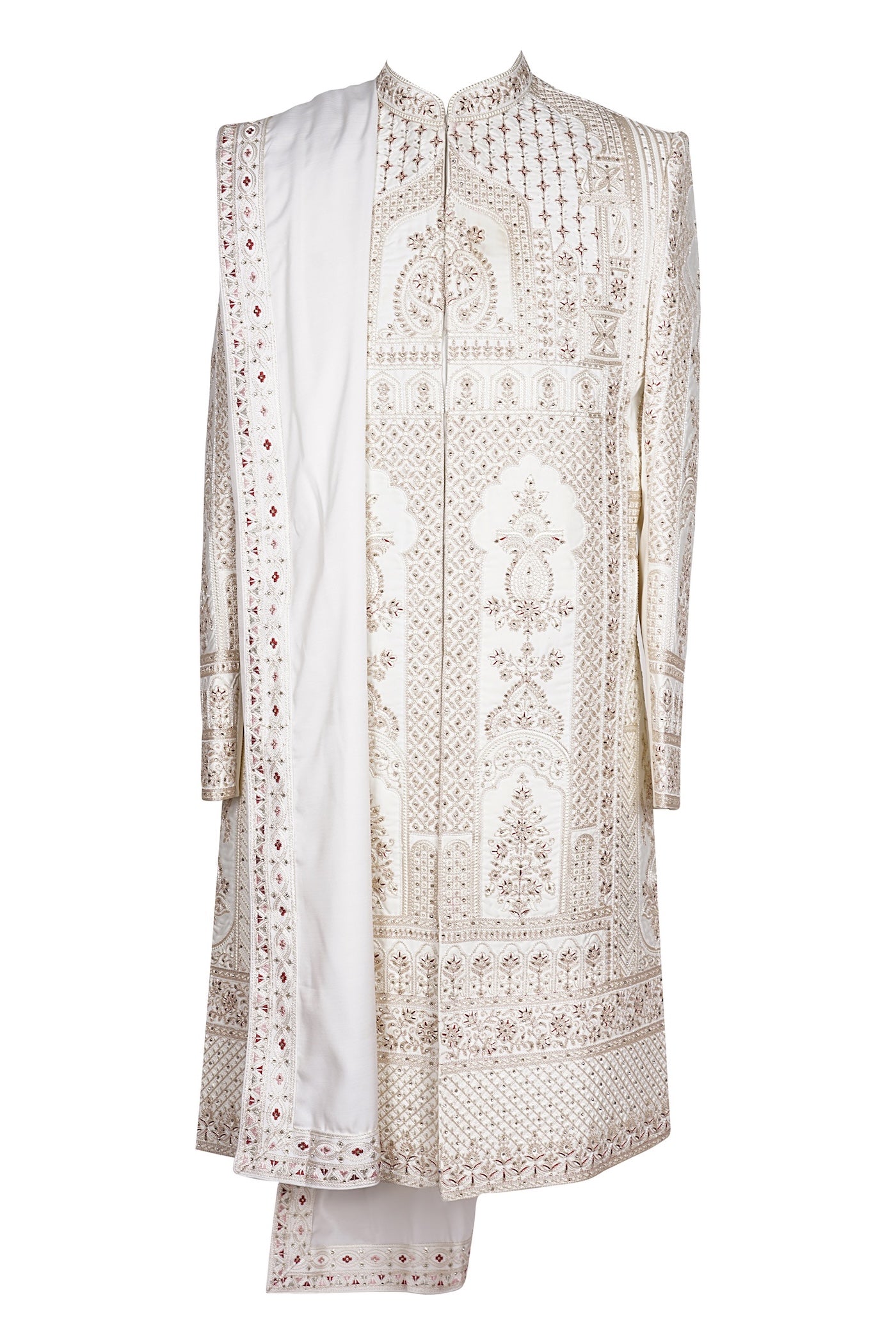 Cream White Embroidered Indo-Western Sherwani with Dupatta for Men | Premium Wedding Groom Ethnic Wear