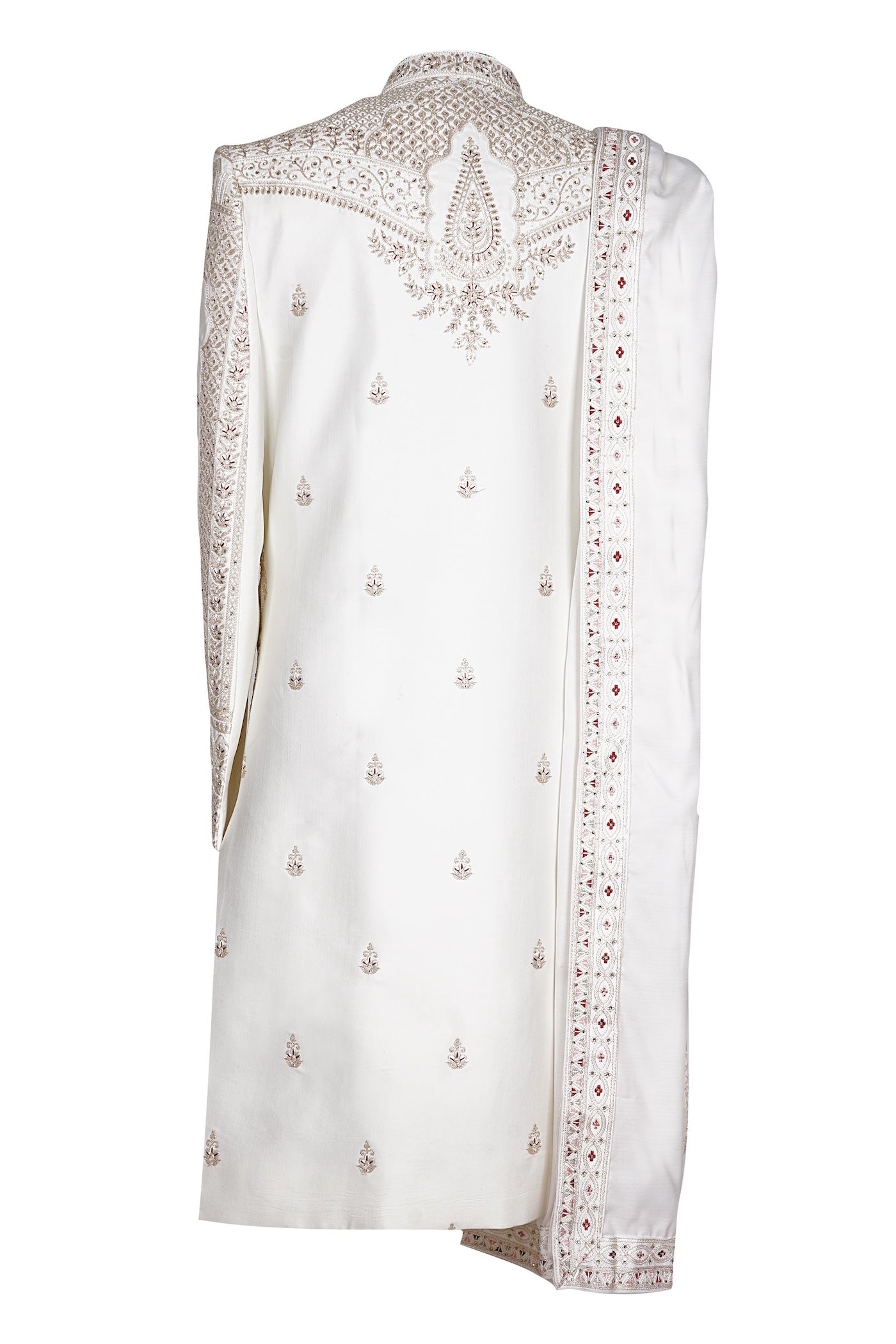 Cream White Embroidered Indo-Western Sherwani with Dupatta for Men | Premium Wedding Groom Ethnic Wear
