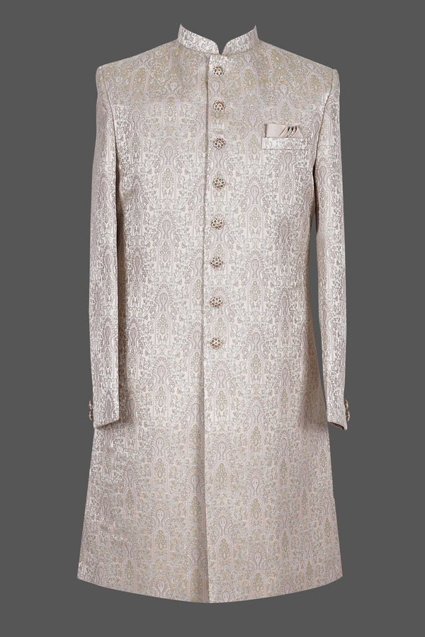 Ivory Cream Paisley Brocade Sherwani for Men | Premium Asian Wedding Groom Sherwani