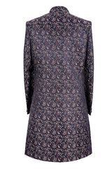 Men’s Navy Blue Paisley Jacquard Sherwani – Designer Wedding & Festive Wear Indo-Western Long Coat