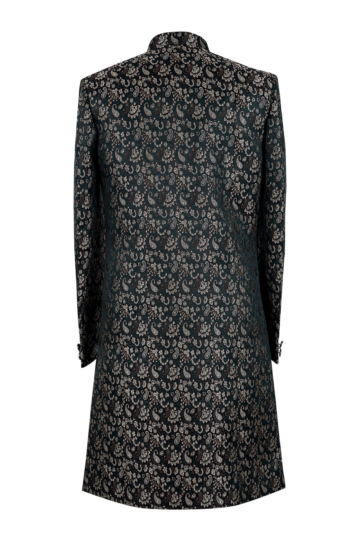Men’s Dark Green Paisley Sherwani – Premium Jacquard Wedding & Festive Indo-Western Coat