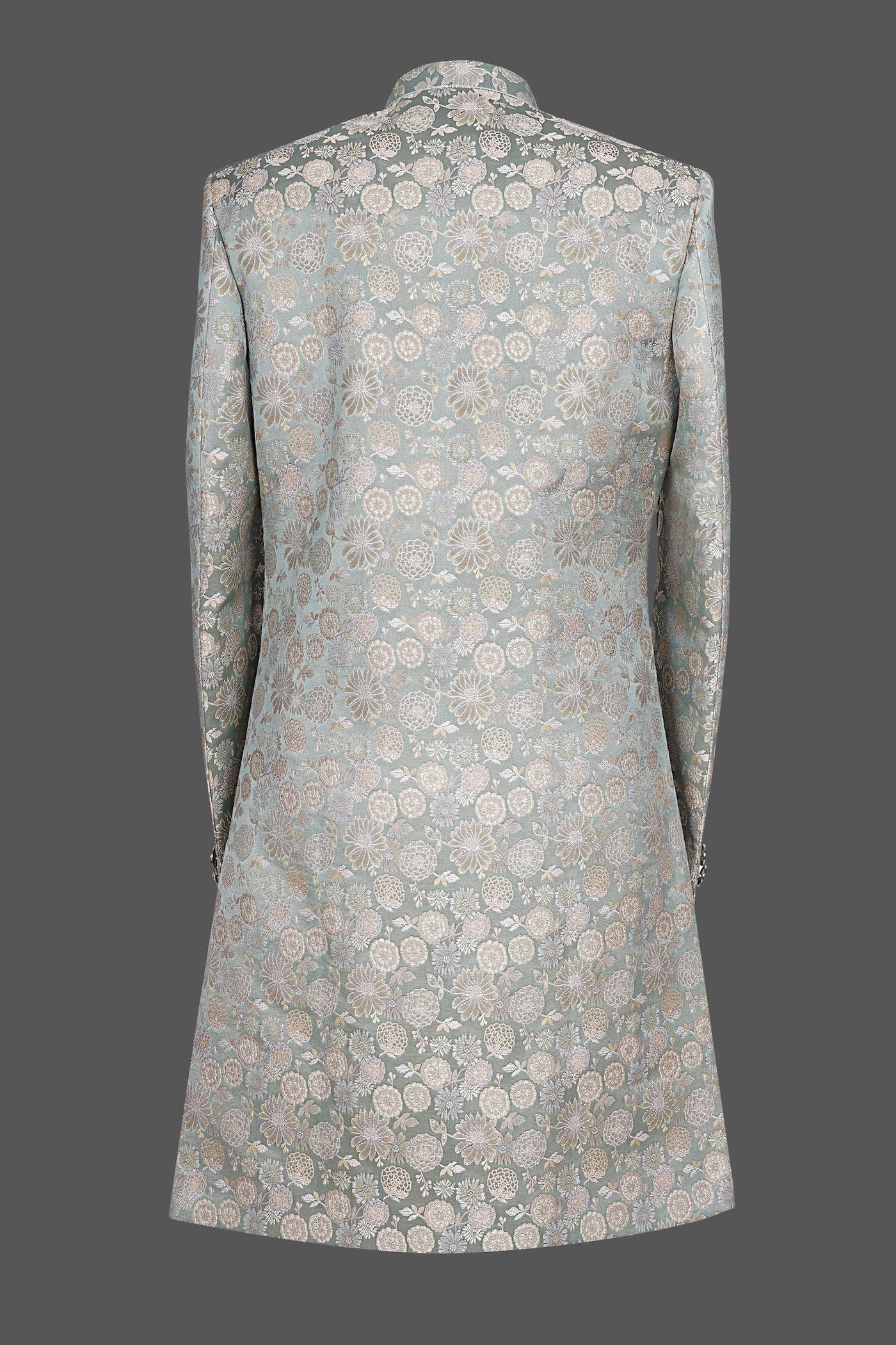 Men’s Mint Green Floral Sherwani – Luxury Jacquard Wedding & Reception Indo-Western Outfit