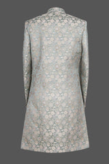 Men’s Mint Green Floral Sherwani – Luxury Jacquard Wedding & Reception Indo-Western Outfit