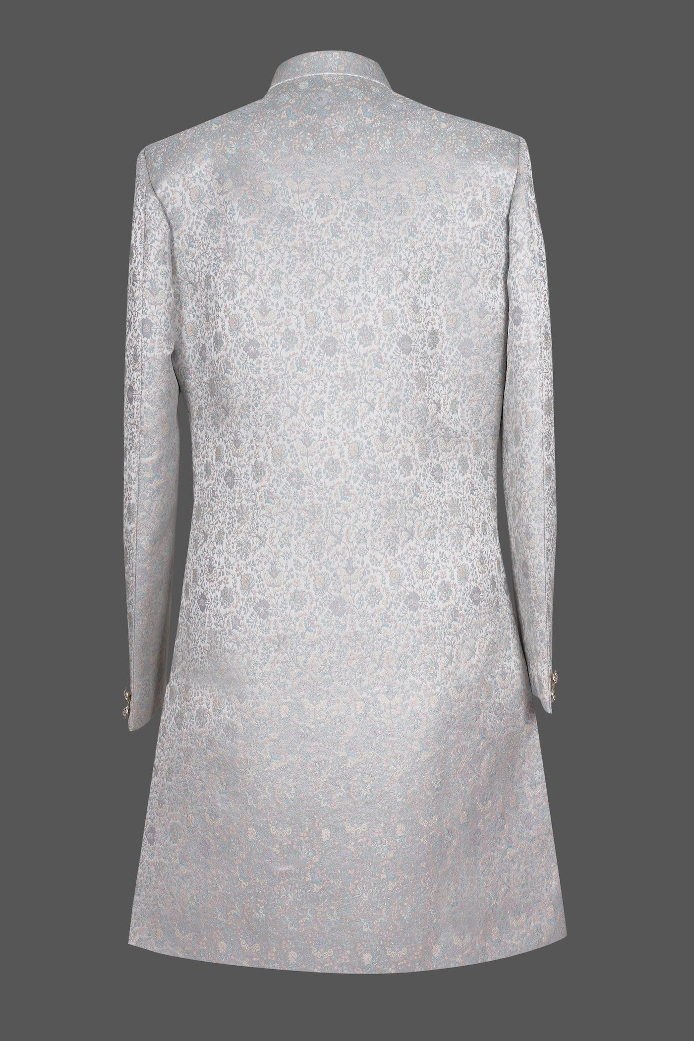 Men’s Mint Green Brocade Sherwani – Designer Floral Jacquard Wedding & Festive Wear