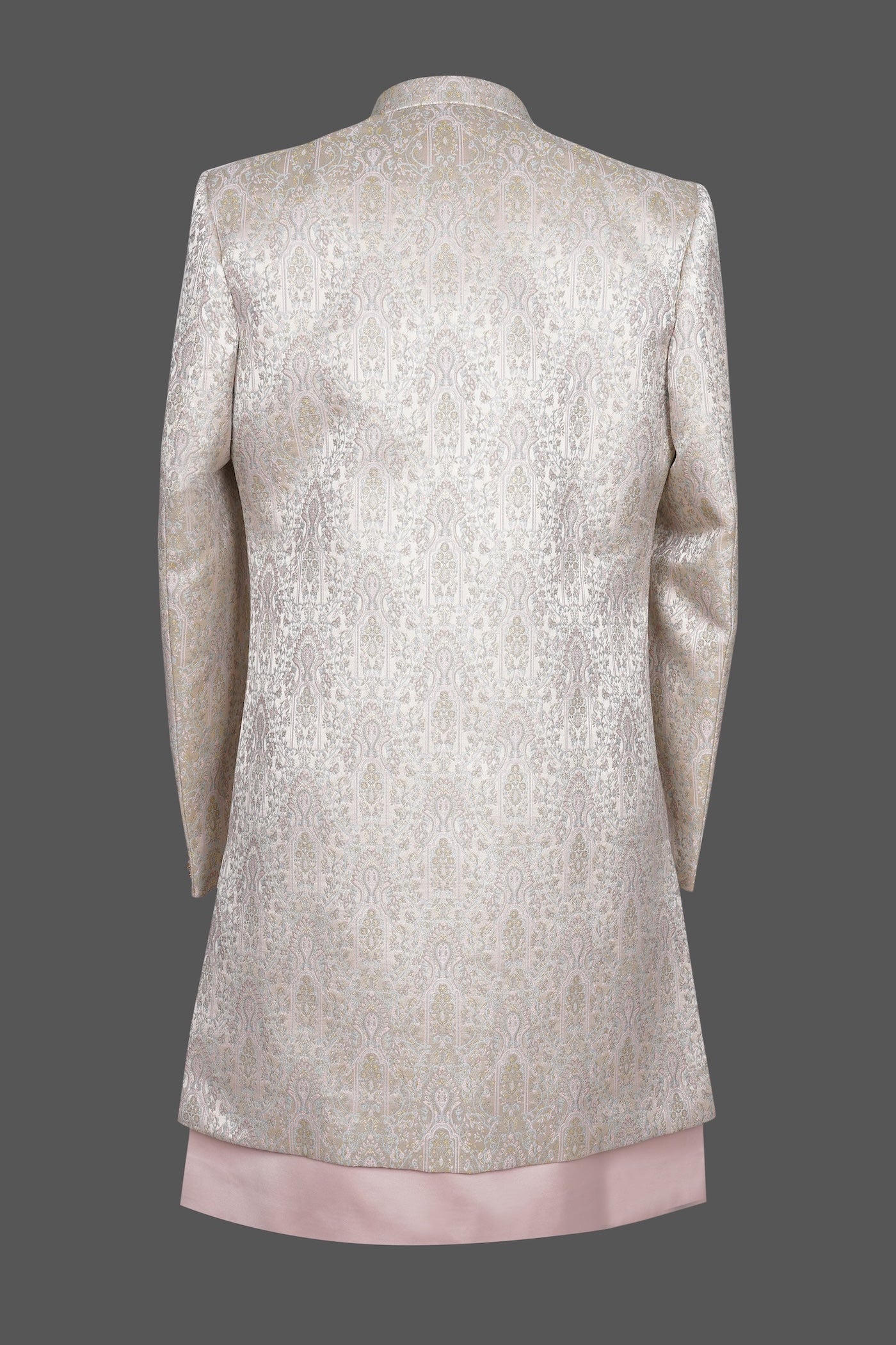 Elegant Blush Pink & Ivory Brocade Sherwani for Groom – Designer Wedding & Reception Outfit for Men