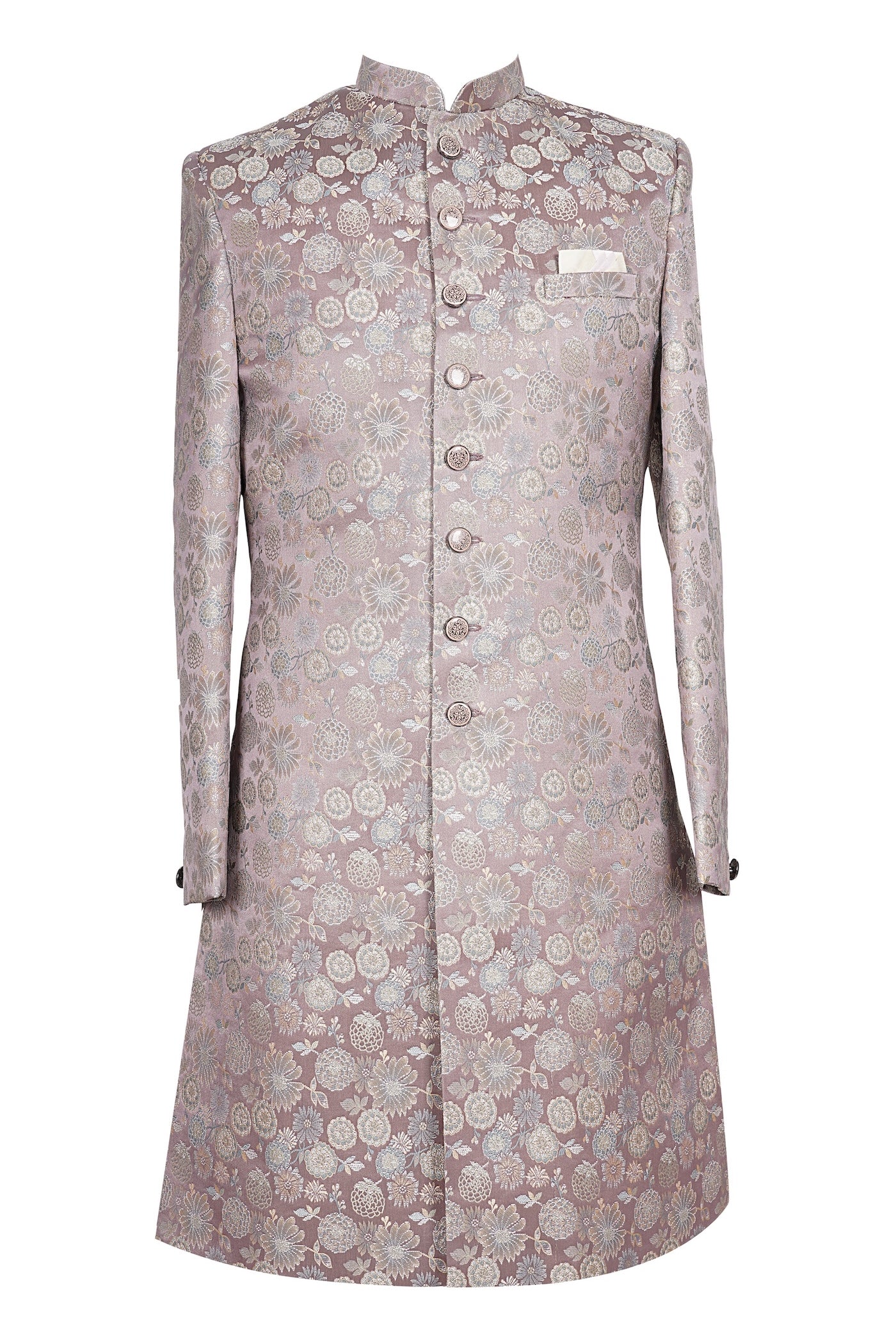 Elegant Floral Jacquard Sherwani for Men – Pastel Pink Wedding & Festive Wear