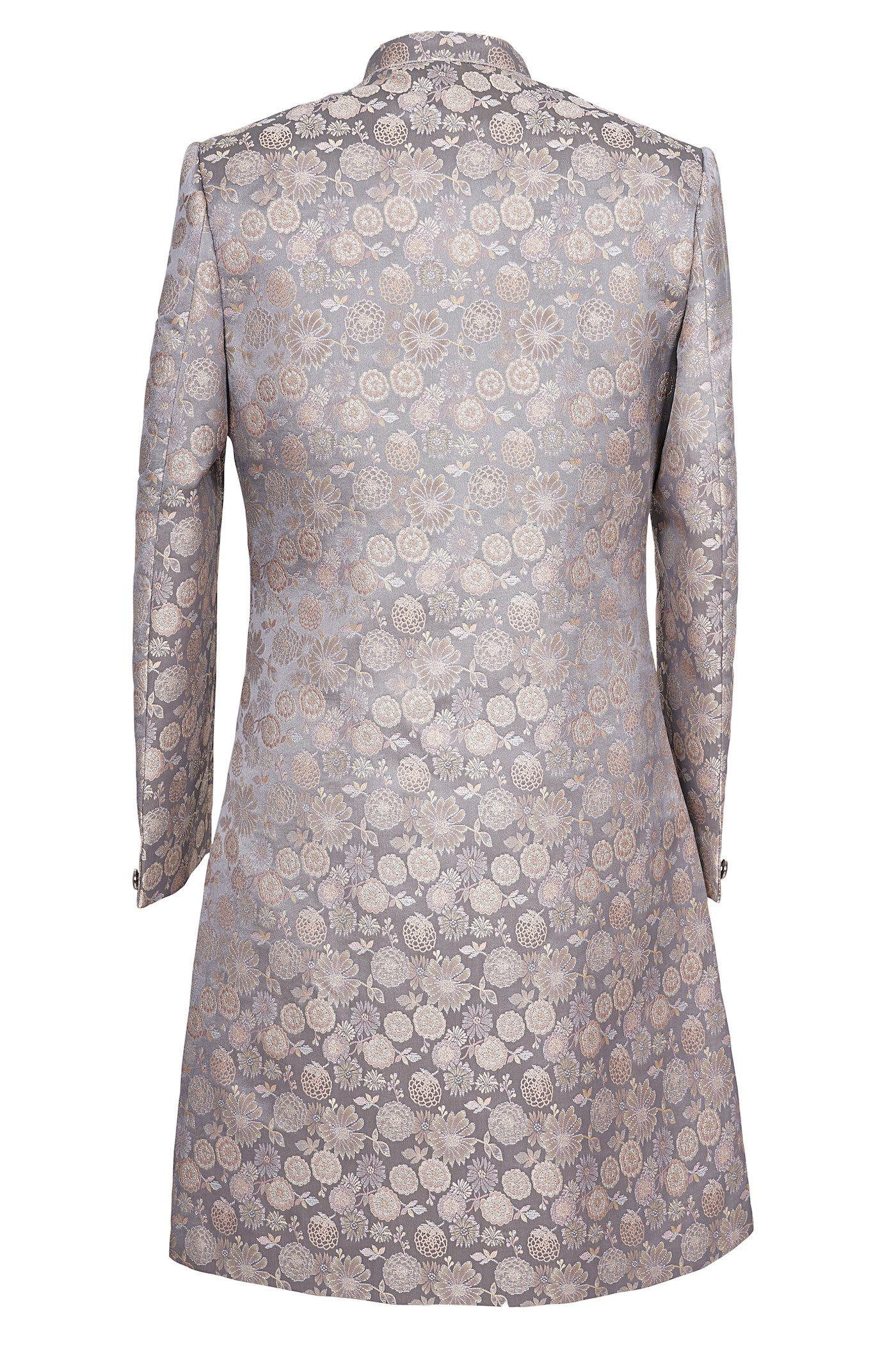 Luxury Grey Floral Jacquard Sherwani for Men – Designer Wedding & Reception Wear