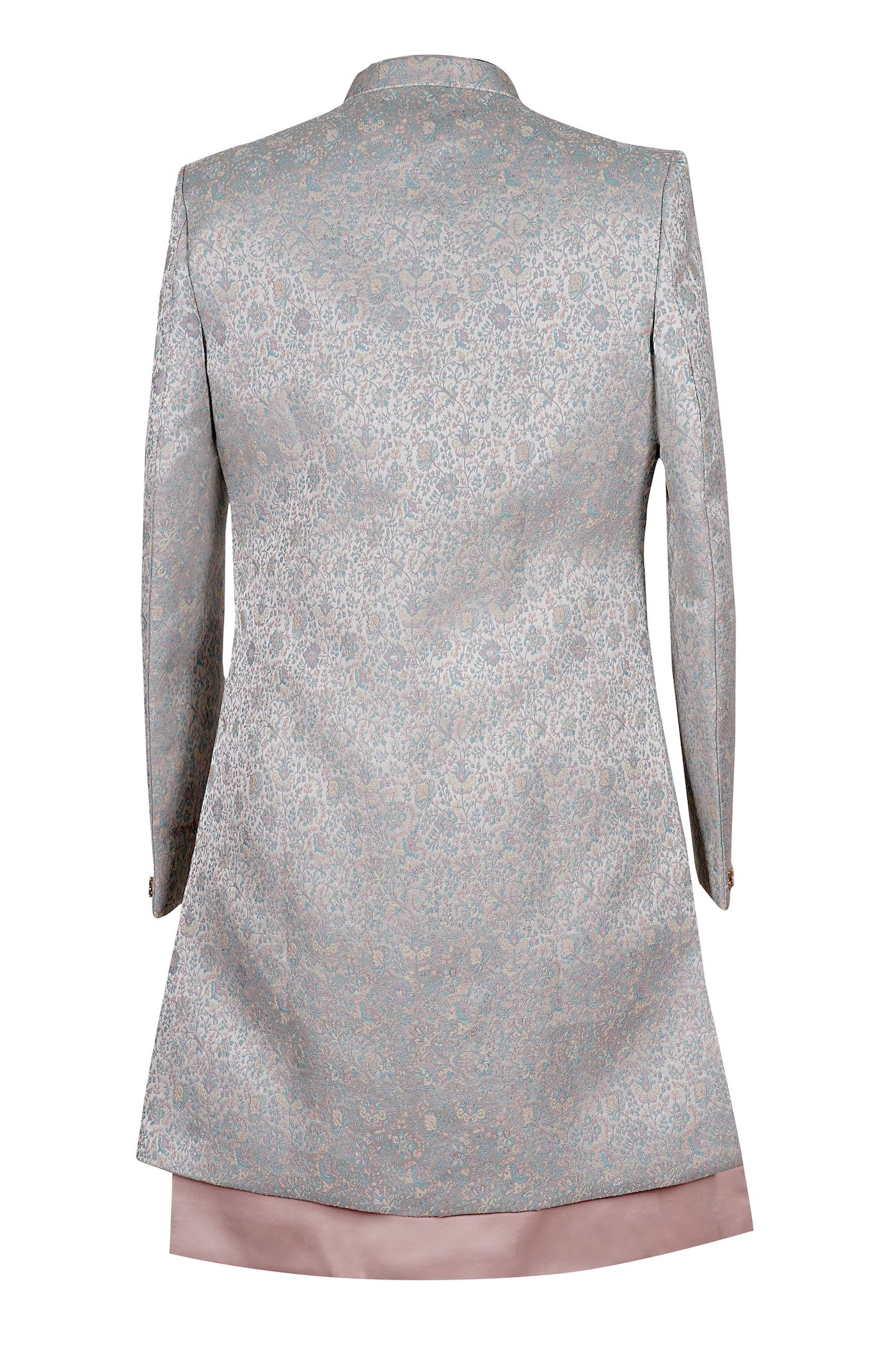 Men's Light Grey Jacquard Indo-Western Sherwani Jacket