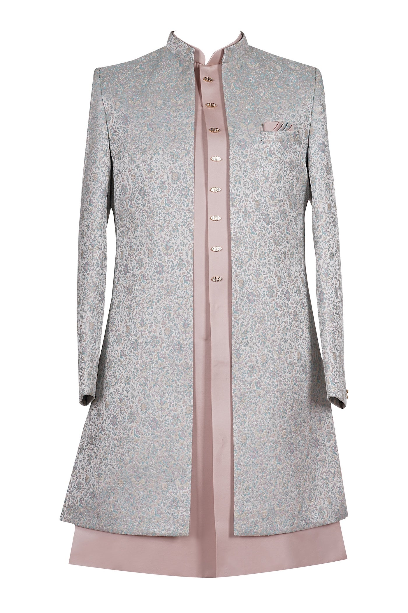 Men's Light Grey Jacquard Indo-Western Sherwani Jacket