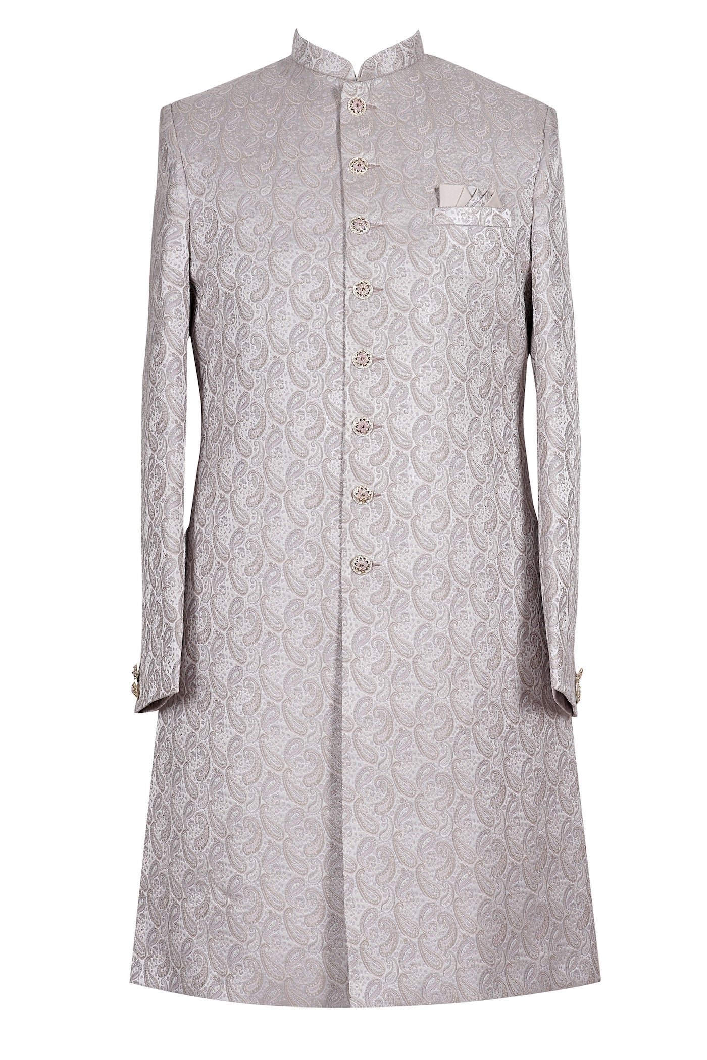 Light Grey Paisley Brocade Sherwani for Men | Wedding