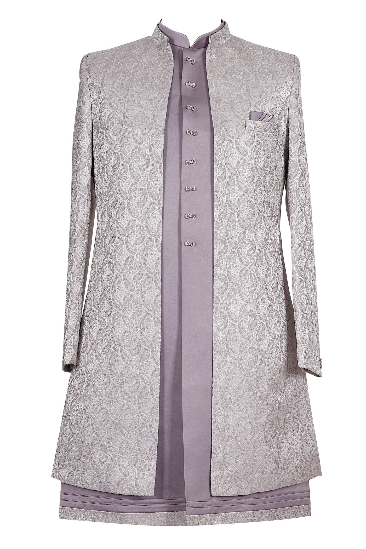 Men's Grey Paisley Jacquard Sherwani Suit