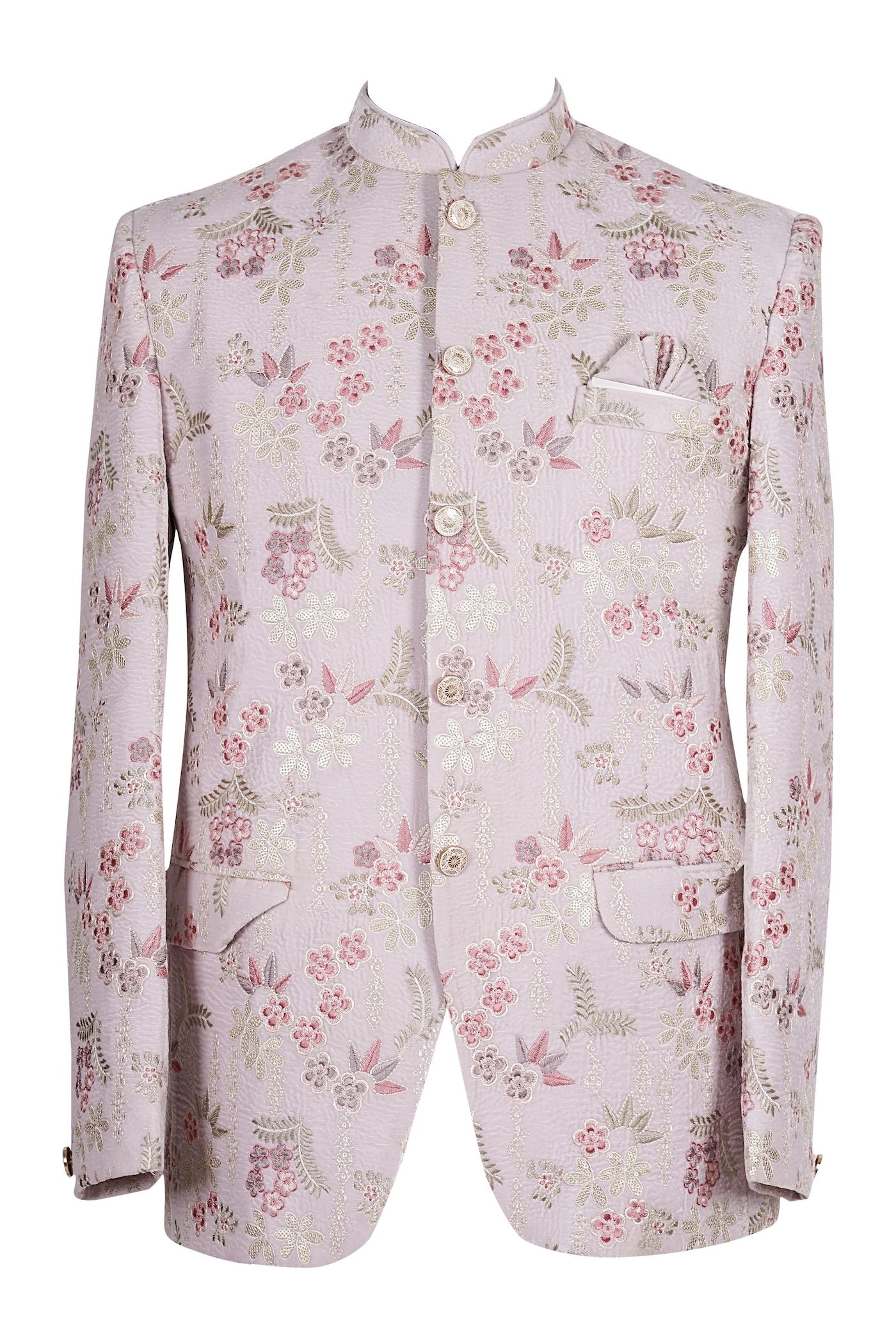 Pastel Pink Floral Brocade Indo-Western Jacket for Men