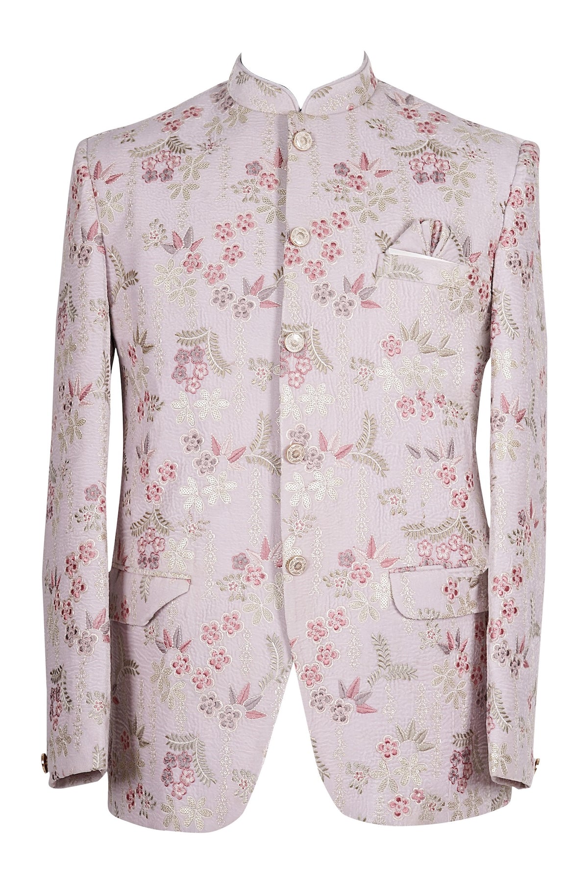 Pastel Pink Floral Brocade Indo-Western Jacket for Men