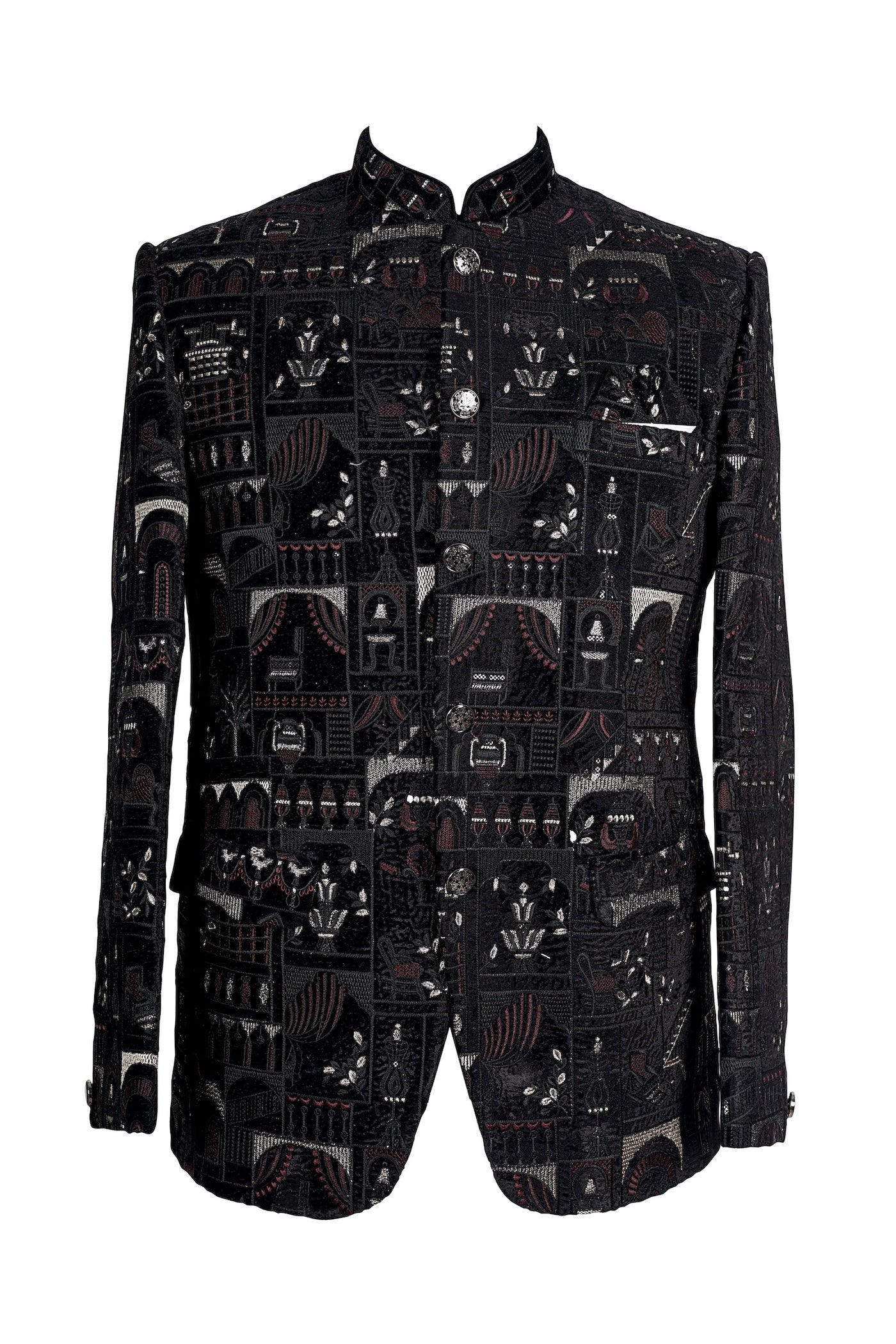 Black Embroidered Velvet Indo-Western Jacket for Men