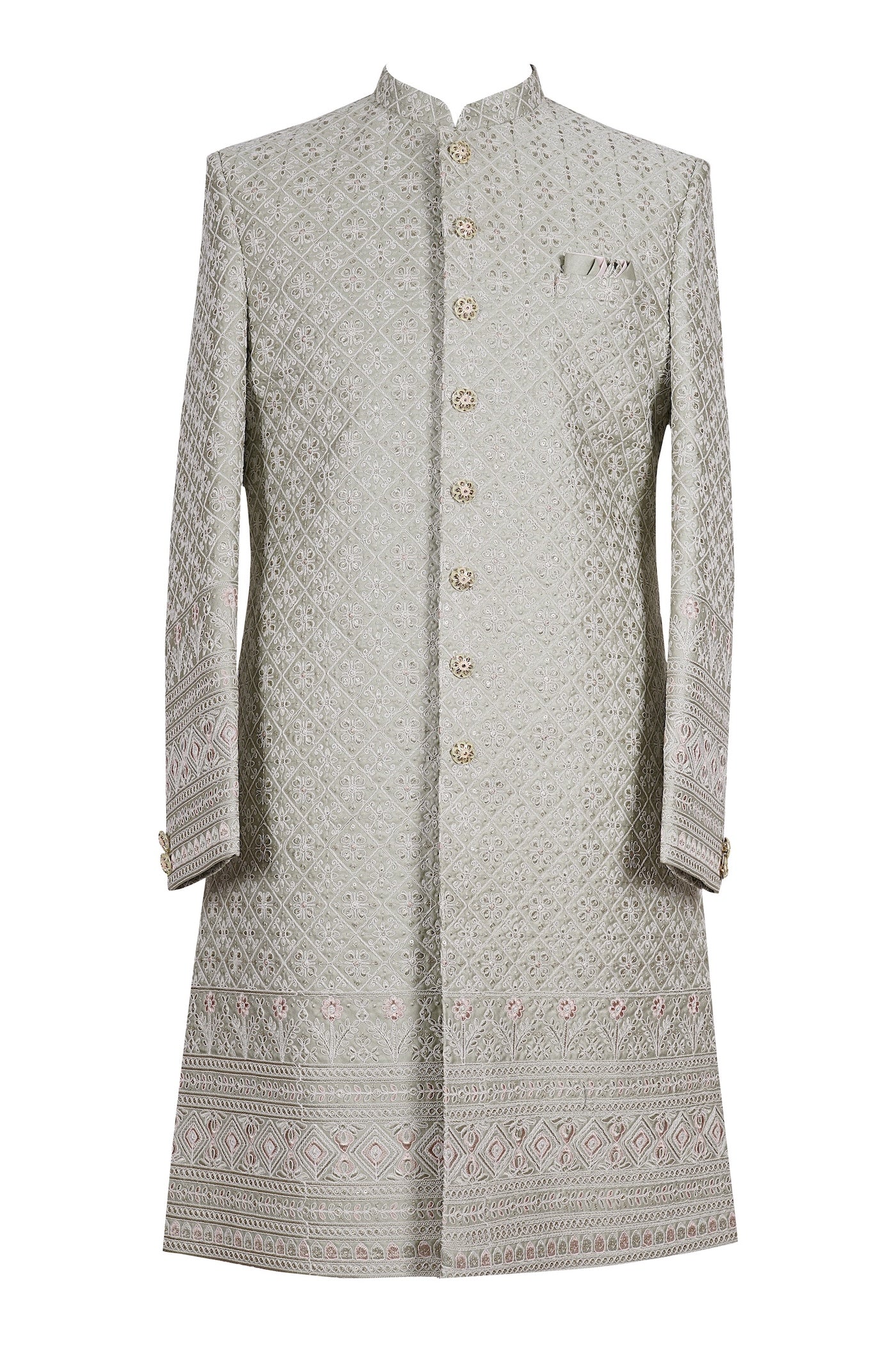 Light Grey Jaali Embroidered Sherwani for Men Wedding