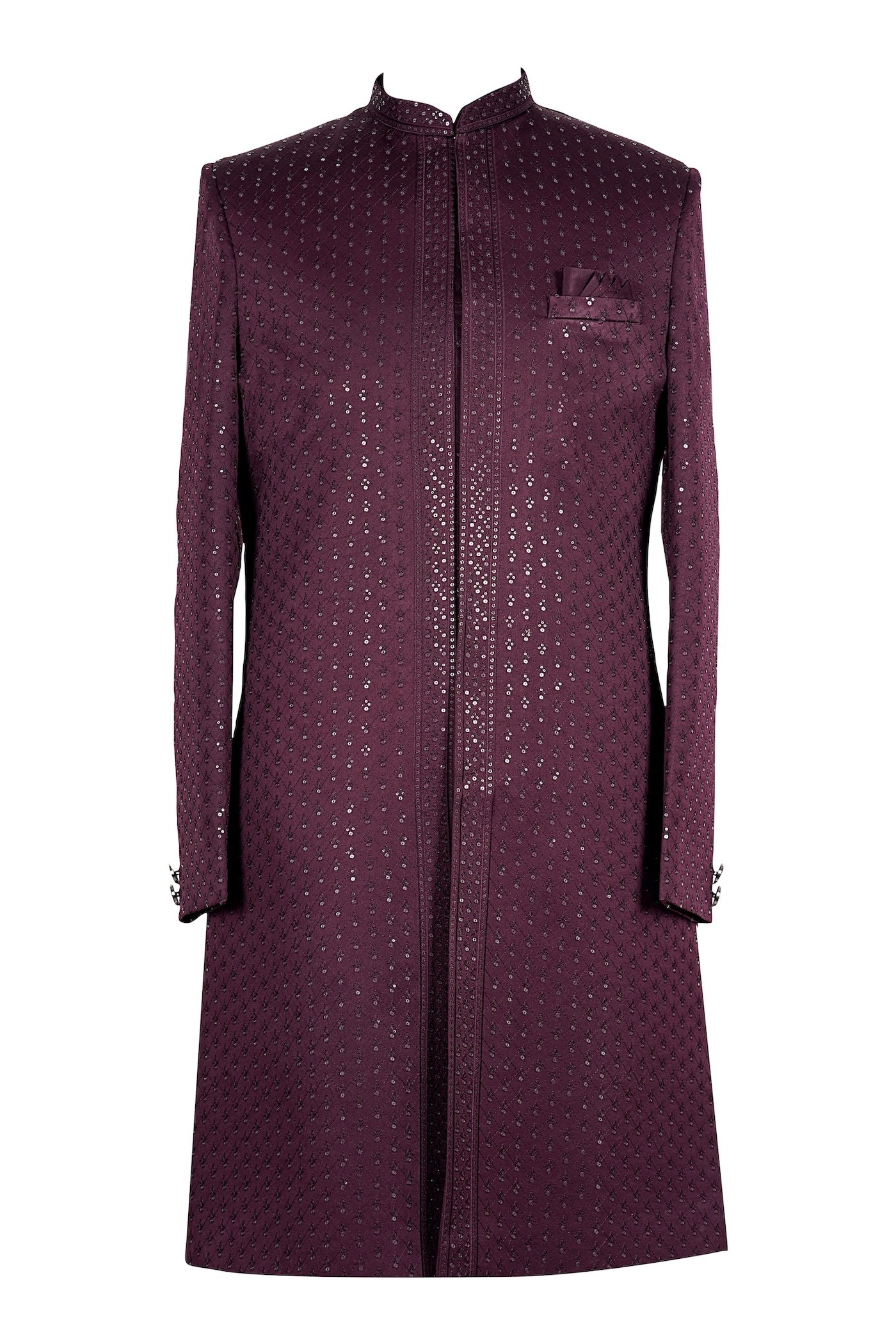 Wine Red Sequin Embroidered Sherwani for Men Wedding