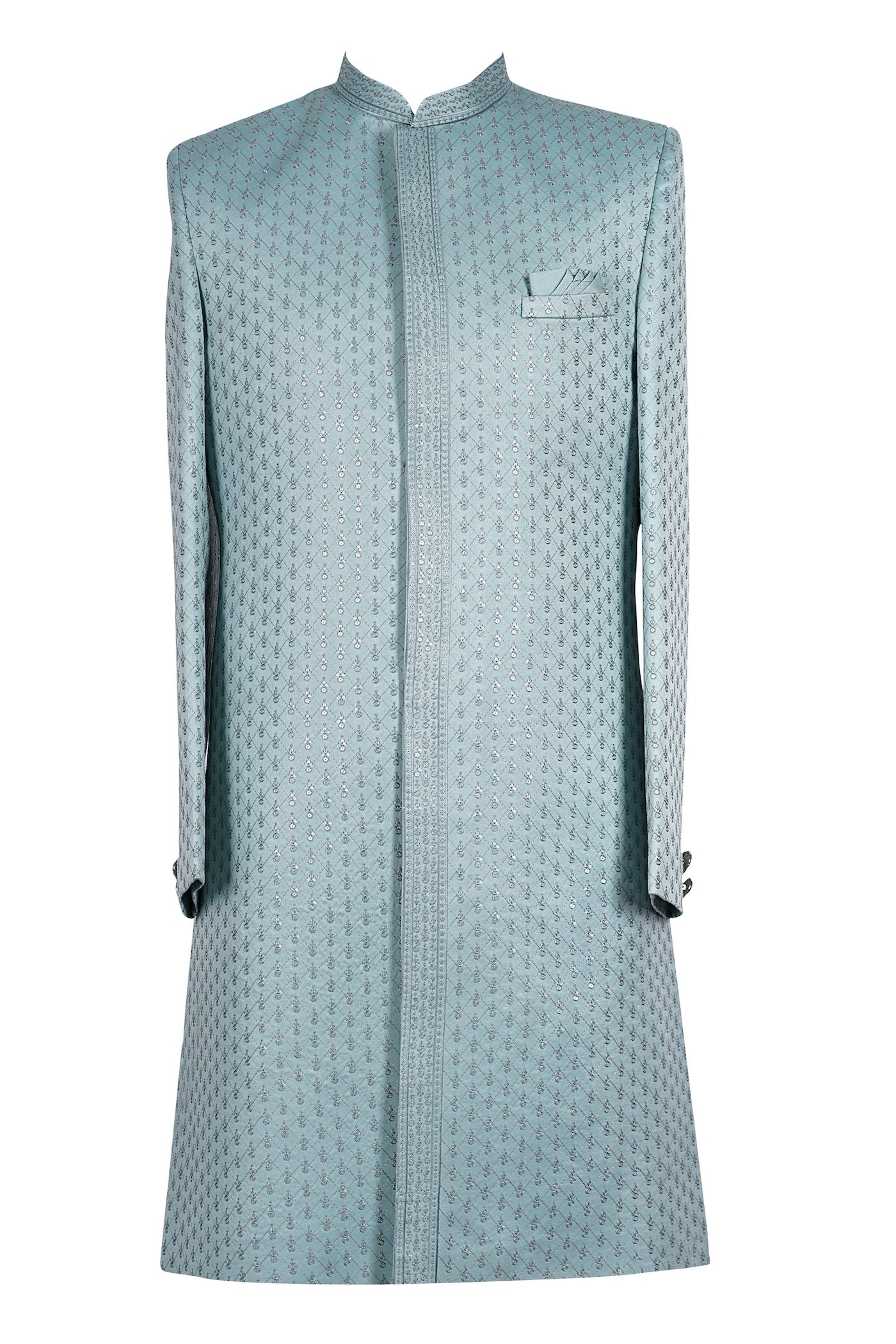 Mint Green Geometric Embroidered Sherwani for Men Wedding