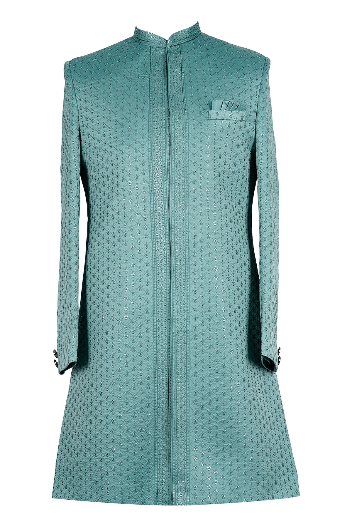 Teal Green Sequin Embroidered Sherwani for Men Wedding
