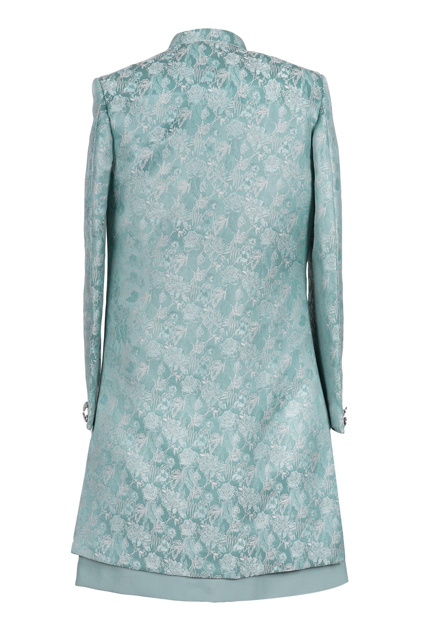 Teal Floral Brocade Indo-Western Jacket for Men