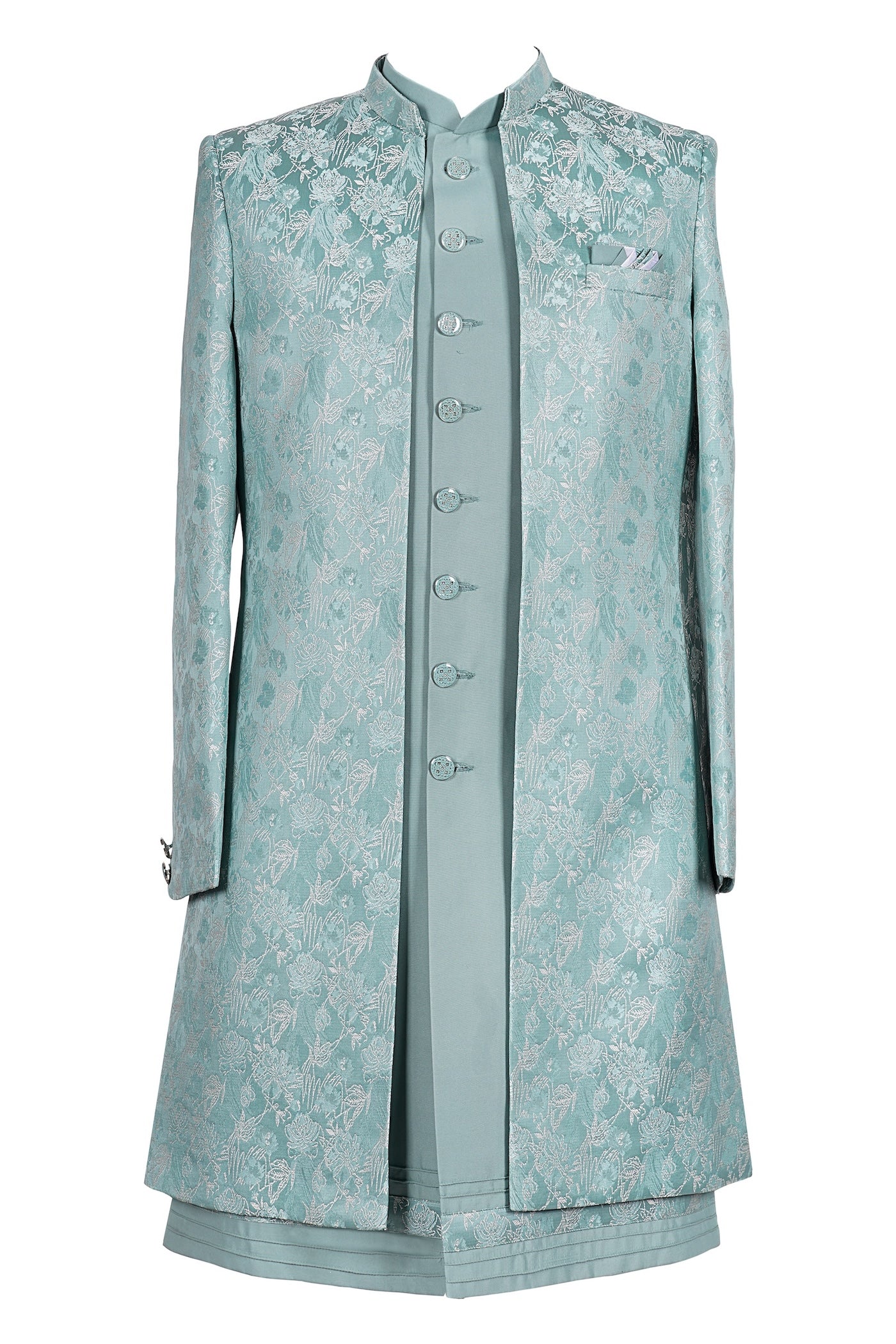 Teal Floral Brocade Indo-Western Jacket for Men