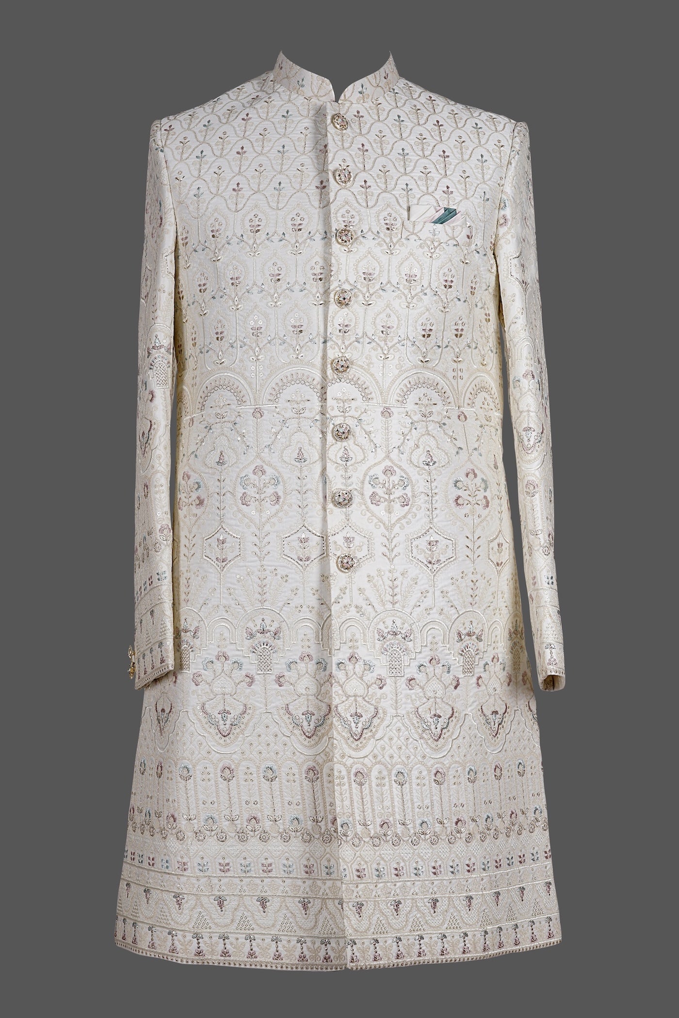 Ivory Floral Zari Embroidered Sherwani for Groom Wedding