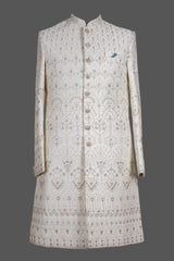 Ivory Floral Zari Embroidered Sherwani for Groom Wedding