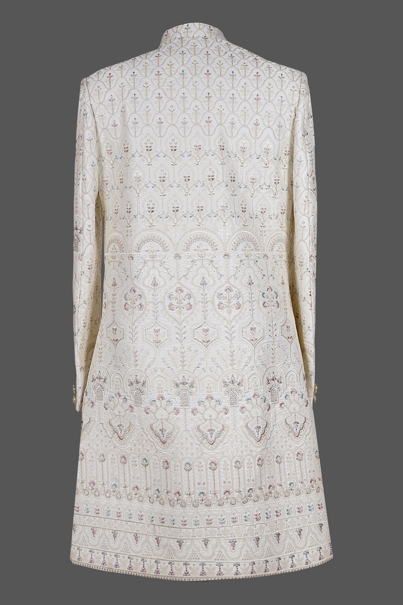 Ivory Floral Zari Embroidered Sherwani for Groom Wedding
