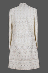 Ivory Floral Zari Embroidered Sherwani for Groom Wedding