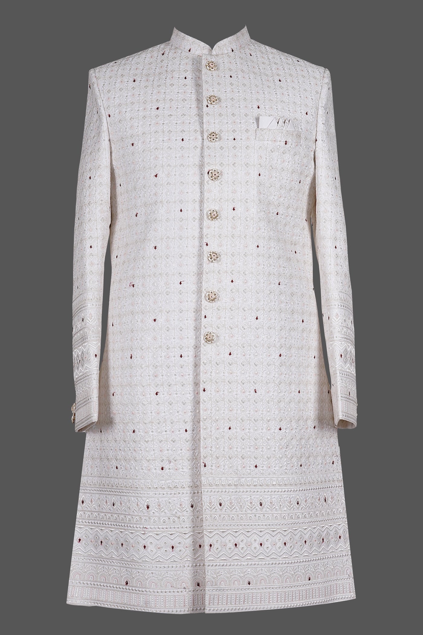 Ivory Embroidered Sherwani with Pearl Work for Groom