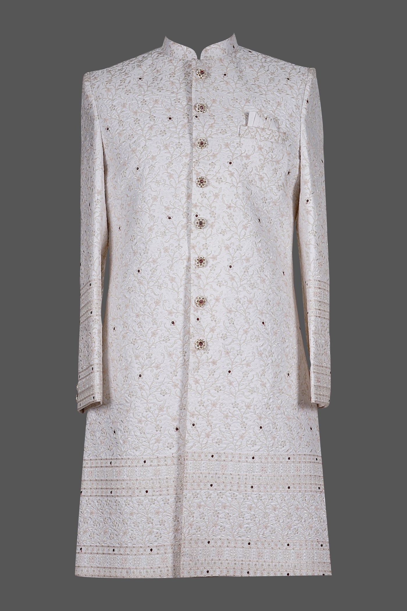 Ivory Zari Floral Sherwani with Bead Work for Groom