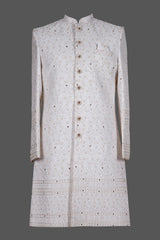 Ivory Zari Floral Sherwani with Bead Work for Groom