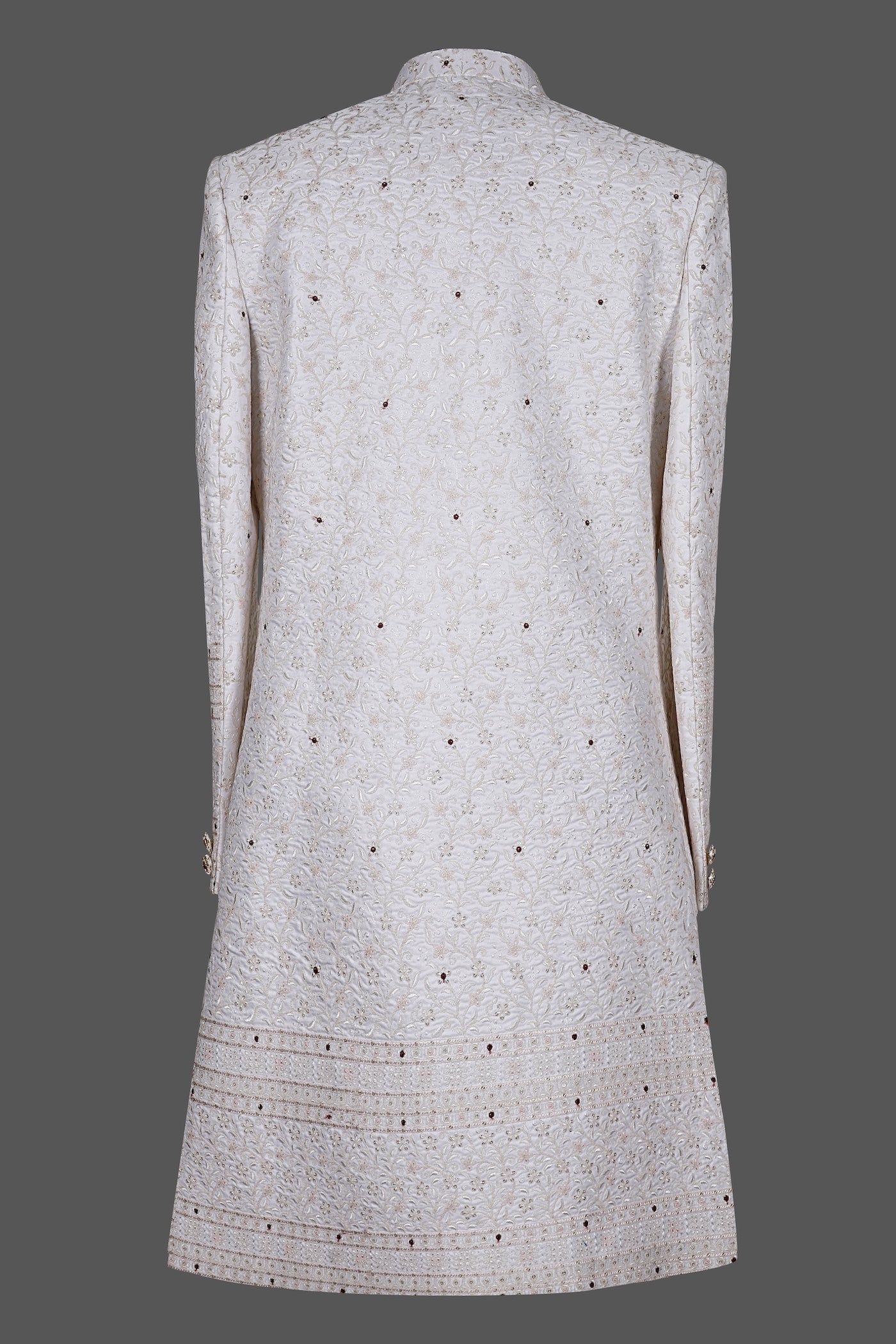 Ivory Zari Floral Sherwani with Bead Work for Groom