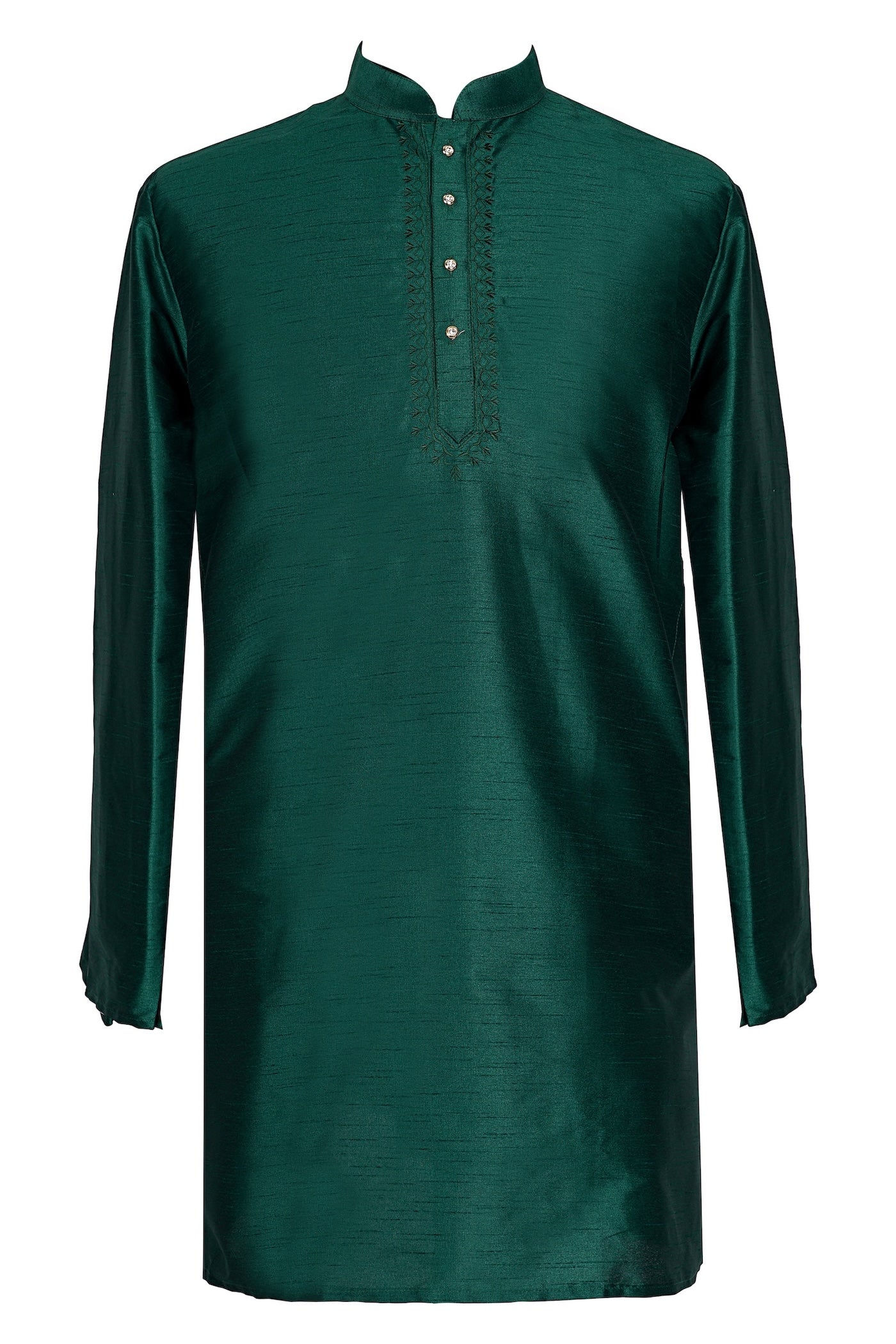 Emerald Green Silk Kurta with Embroidery for Men
