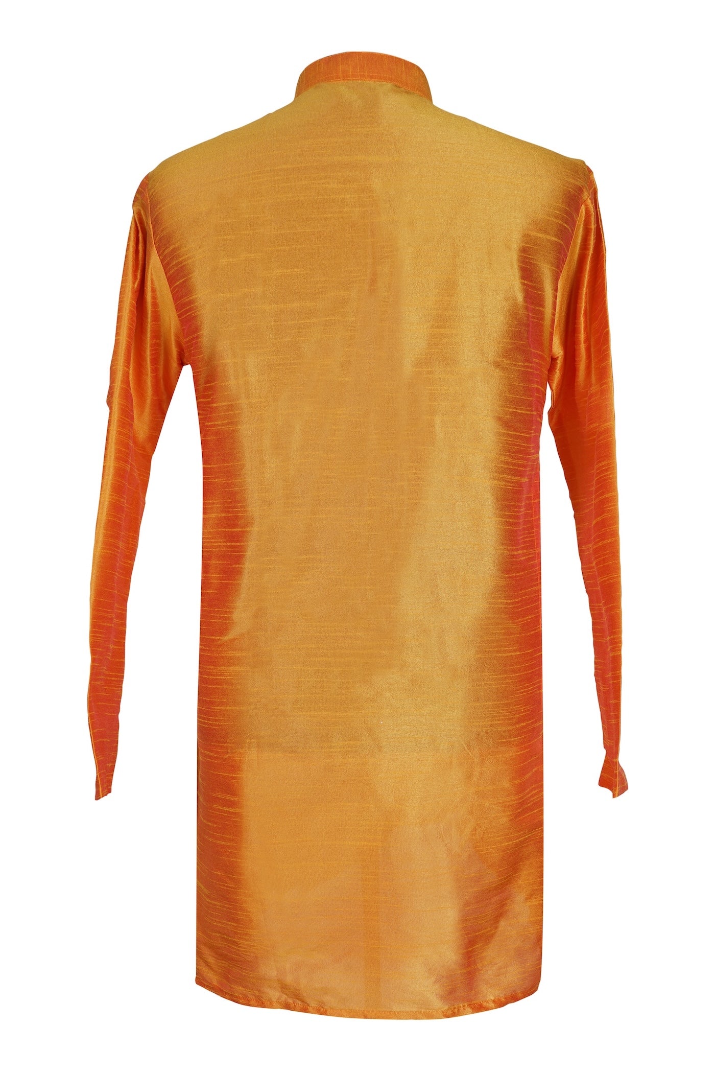 Golden Orange Silk Kurta with Embroidery for Men