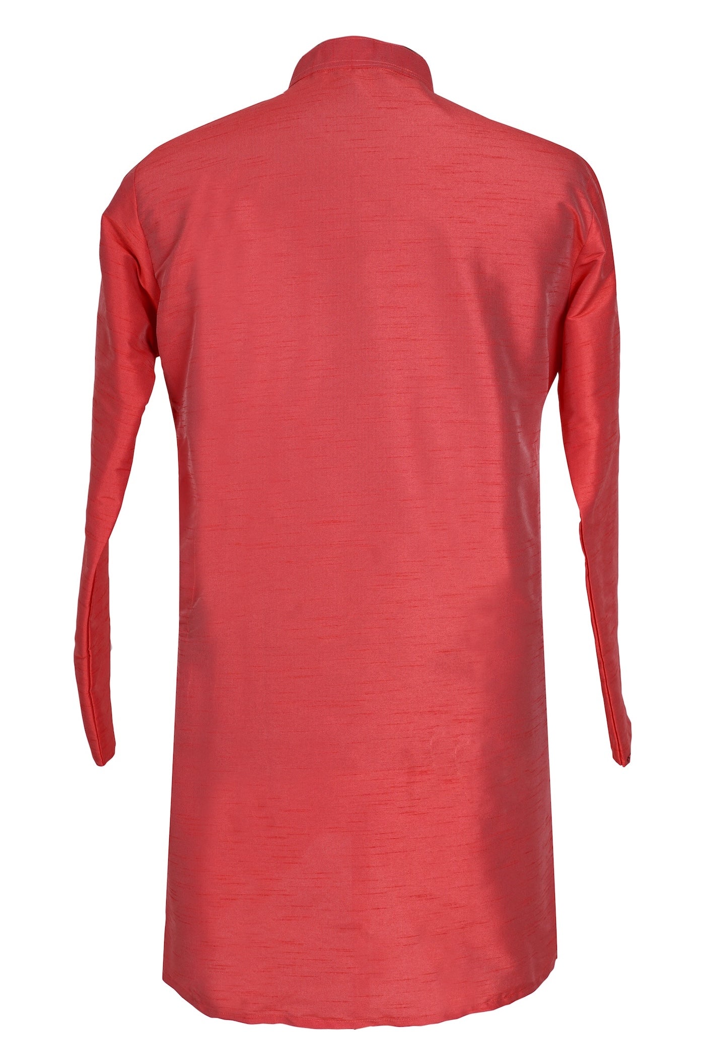 Coral Red Silk Indo-Western Kurta for Men