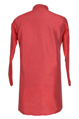 Coral Red Silk Indo-Western Kurta for Men