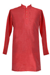 Coral Red Silk Indo-Western Kurta for Men
