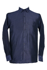 Navy Blue Satin Shirt for Men | Indo-Western Formal