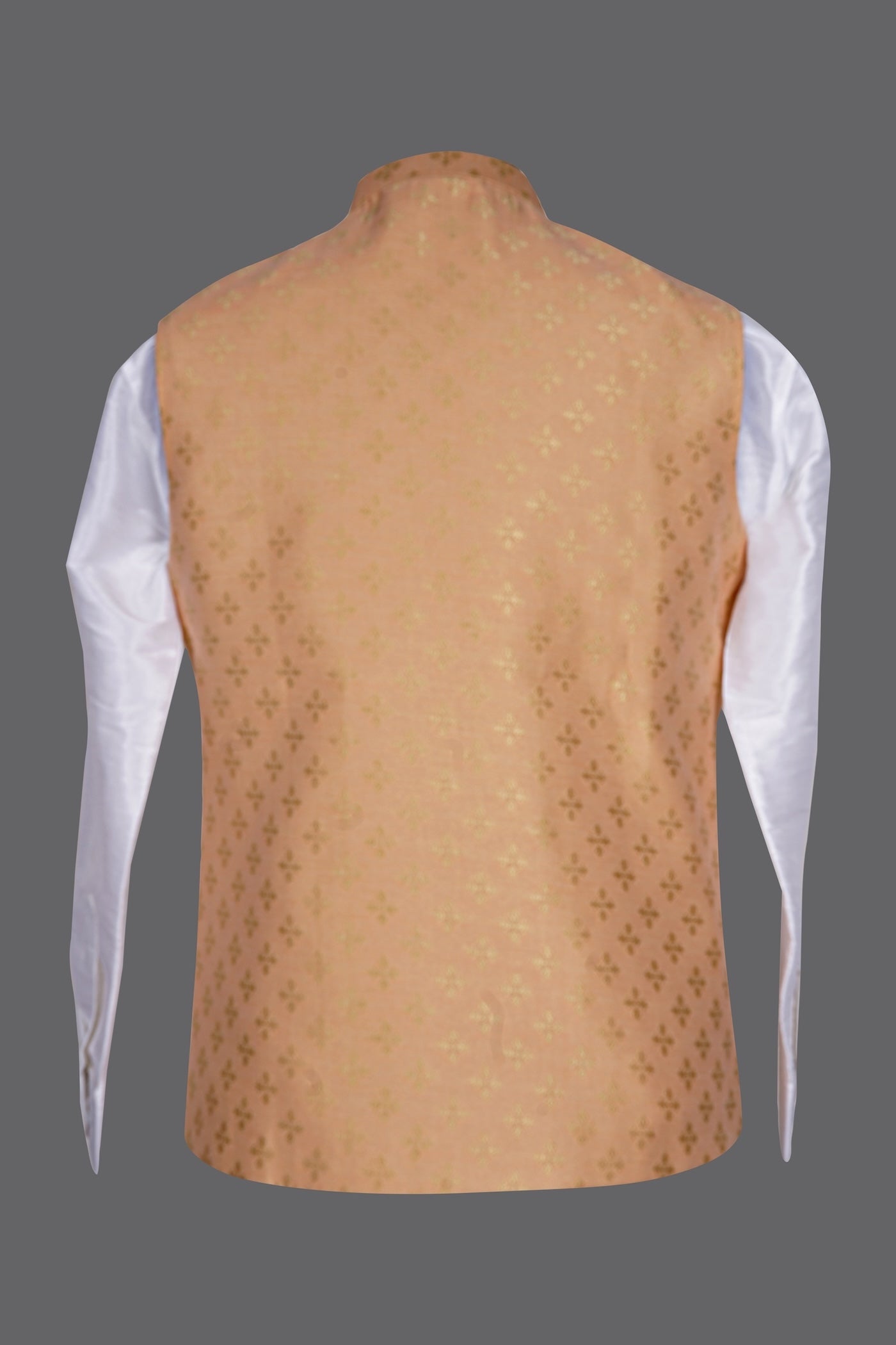 Peach Gold Brocade Nehru Jacket for Men | Festive Modi Waistcoat
