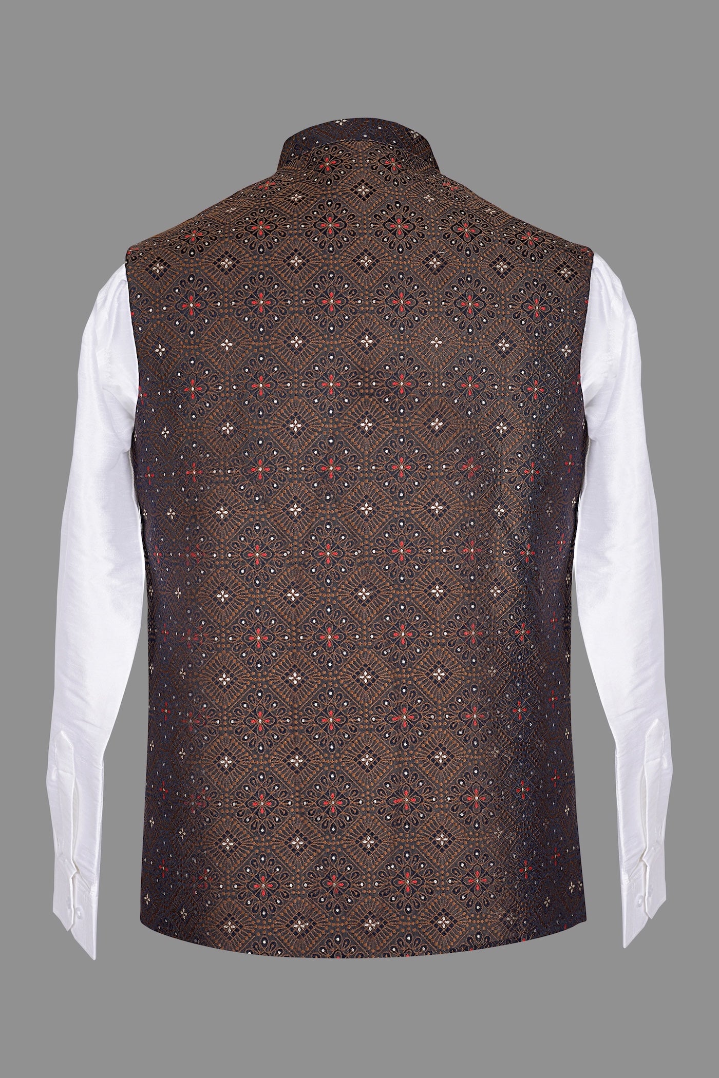 Brown Brocade Nehru Jacket for Men | Wedding Modi Waistcoat