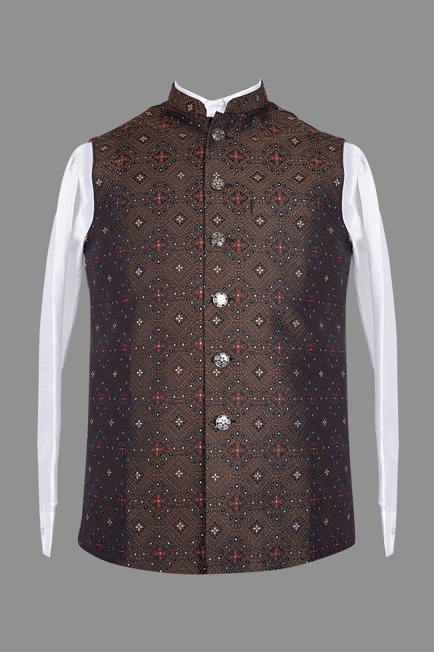 Brown Brocade Nehru Jacket for Men | Wedding Modi Waistcoat