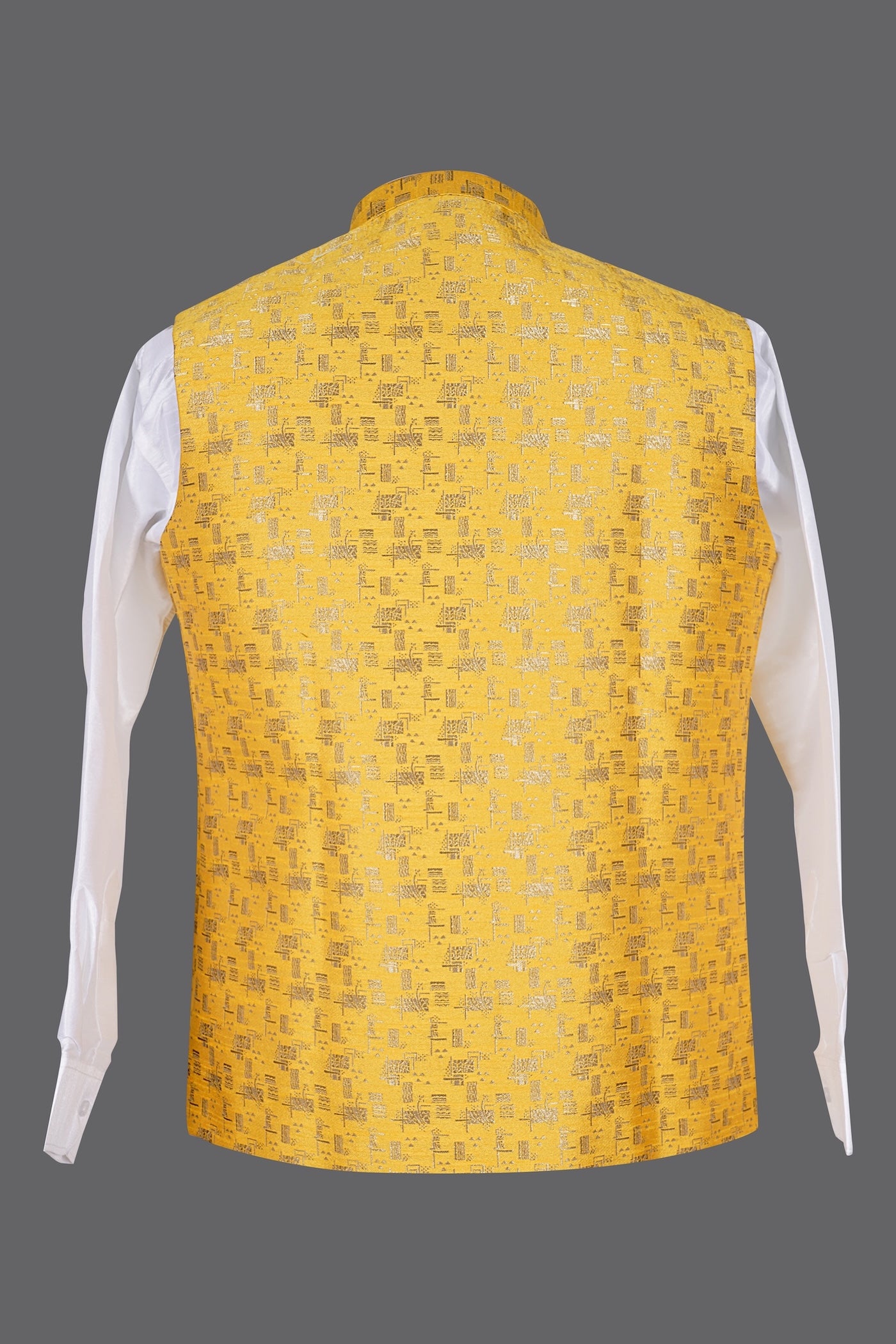 Yellow Gold Brocade Nehru Jacket for Men | Festive Modi Waistcoat