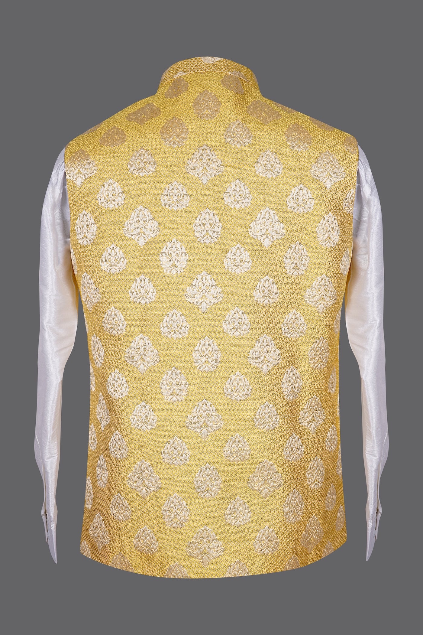 Yellow Gold Brocade Nehru Jacket for Men | Wedding Modi Waistcoat