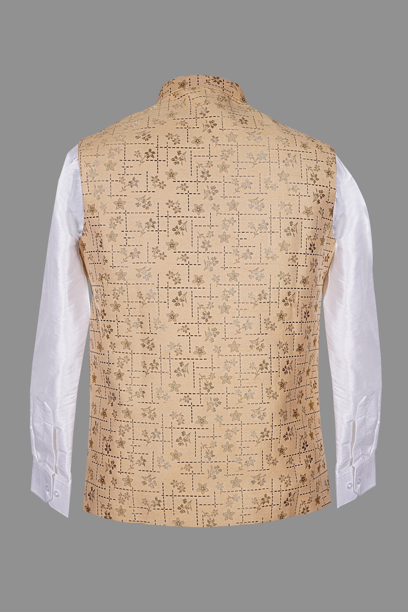 Beige Gold Floral Brocade Nehru Jacket for Men | Wedding Modi Waistcoat